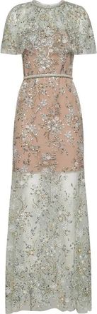 Self Portrait Maxi jurk met versierde cape - Dames - Maxi kleedjes - Groen - S - Polyester - Kleedjes