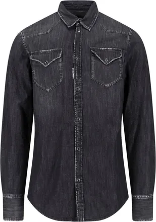 Dsquared2 Black Vintage Classic Collar Denim Shirt