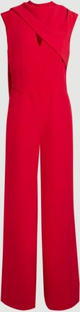 Karen Millen Womens Tailored Crepe Cape Asymmetric Neck Detail Jumpsuit - Red - Size 16 UK