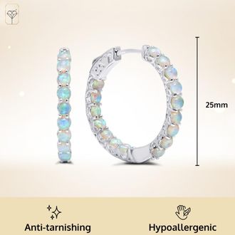 MAX + STONE 925 Sterling Silver 3mm Gemstone Inside Out Hoop Earrings