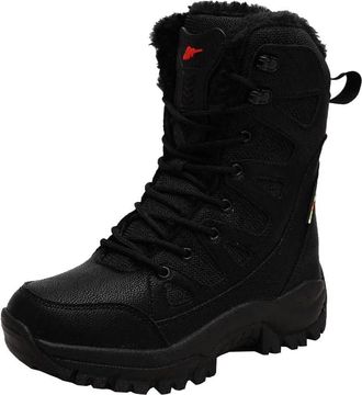 Generic Men thick fleece cold resistant and warm high top snow boots outdoor anti slip and wear resistant hiking boots (black,6.5)