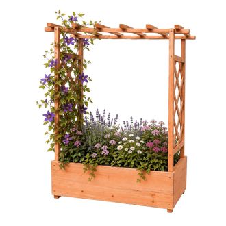 Relaxdays Jardinera Relaxdays Con Celos&iacute;a Y Techo, 114x100x44 Cm, Macetero Para Balc&oacute;n Y Jard&iacute;n, Madera, Marr&oacute;n