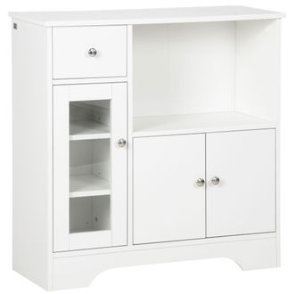 OEM Aparador De Cocina Moderno Con Puerta De Vidrio Mueble Auxiliar De Almacenaje Para Comedor 80x30x82 Cm Blanco