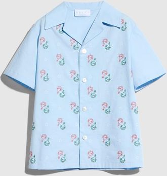 Gucci Kids - Cotton Shirt With Embroidery, Size 10 years, Blue