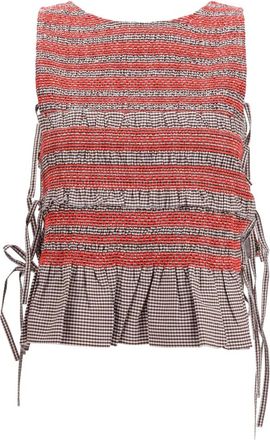 Ganni Elastische top met print- plooien en zijstrikken - Dames - Tops - Veelkleurig - Maat: M Katoen
