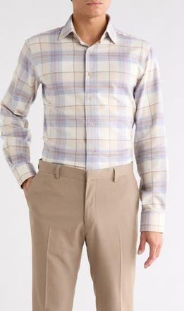 Lorenzo Uomo Trim Fit Plaid Cotton Dress Shirt in Driftwood at Nordstrom Rack, Size 15.5 - 34/35
