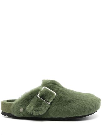 Birkenstock Boston 1774 shearling slippers - men - Calf Suede/Rubber/Lamb Fur/Lamb Fur - 36 Narrow - Green