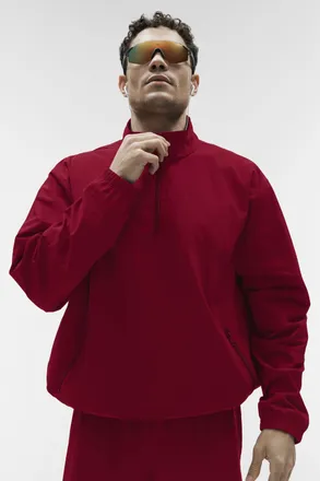 Alo | Light Weight Takeaway Track Pullover Top in Garnet, Size: Medium