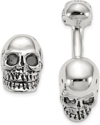 Diamond2Deal Sterling Silver Antiqued Black Ink Texture Moveable Skull Cuff Links