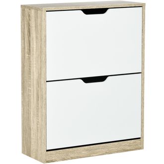 OEM Armario De Zapatos Zapatero De Madera Con 2 Puertas Abatibles 4 Estantes Para 8 Pares 62,5x26x81 Cm Blanco Y Natural