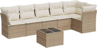 vidaXL Vidaxl - Set Sof&aacute;s De Jard&iacute;n 7 Piezas Y Cojines Rat&aacute;n Sint&eacute;tico Beige