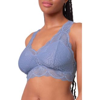 Fleur't Belle Epoque Full Cup Racerback Lace & Microfiber Bralette in Denim at Nordstrom, Size Xx-Large