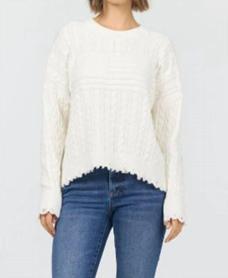 Dear John Denim Rania Long Sleeve Crew Neck Cable Sweater In Off White