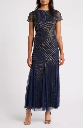 Pisarro Nights Beaded Gown in Navy 410 at Nordstrom, Size 18