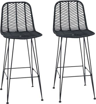 vidaXL Bar Chair 2 pcs Black 44.5 x 53 x 111 cm Rattan and Iron vidaXL