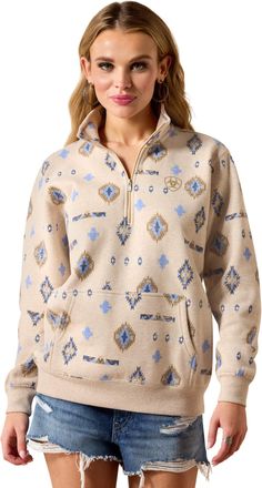 Ariat Womens Sapphire 1/2 Zip Sweatshirt Long Sleeve in Oatmeal Heather, Size 2X-Large, by Ariat