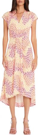 Maggy London Cap Sleeve Geo Print Midi Dress In Blush Pink