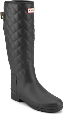 Hunter Refined Quilted Rain Boot in Black at Nordstrom, Size 10