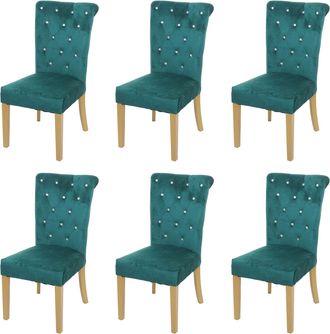 Hhg Hhg - Nunca Usado] Lote De 6 Sillas De Comedor 513, Silla Silla De Cocina, Terciopelo Tachonado, Verde Oscuro, Patas Doradas