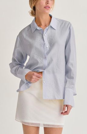 Crescent Crinkled Tencel Button Up Shirt in Blue at Nordstrom, Size X-Small