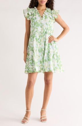Sugarlips Kiany Floral Print Ruffle Minidress in Light-Blue-Green at Nordstrom, Size X-Small