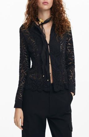 Desigual Saga Stretch Button-Up Top in Black at Nordstrom, Size Medium