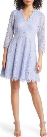 Eliza J Long Sleeve Lace Fit & Flare Dress in Light Blue at Nordstrom Rack, Size 6