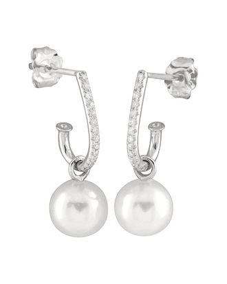 Splendid Pearls 14K 0.13 Ct. Tw. Diamond & 7-7.5Mm Akoya Pearl Drop Earrings