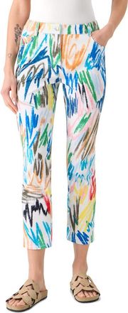 Akris Maru Scribble Print Tapered Leg Ankle Jeans in Cream-Multi at Nordstrom, Size 14