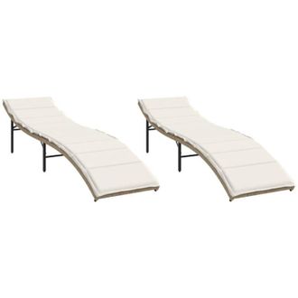 vidaXL Tumbonas Con Cojines 2 Unidades Rat&aacute;n Sint&eacute;tico Beige Vidaxl
