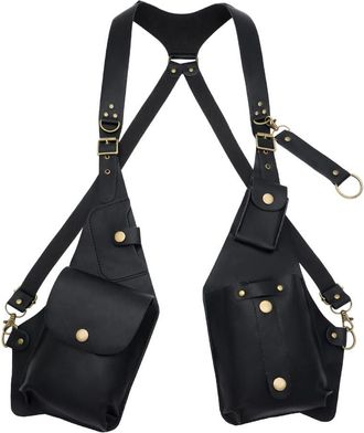 Generic PU Leather Shoulder Harness Anti-Theft Bag, Double Shoulder Vest Bag, Adjustable Leather Strap Phone Purse(Black)