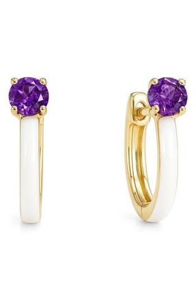 House of Frosted Gemstone & Enamel Huggie Hoop Earrings in Yellow Gold/Purple at Nordstrom Rack