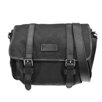 Gucci Buckle Messenger Gg Canvas Black Canvas Handbag (Pre-Owned)