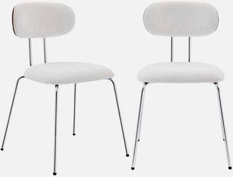 Sweeek Silla De Madera Curvada Te&ntilde;ida De Nogal Y Tejido Repelente Al Agua, Set De 2, Erin, Blanco, 45x55x80 Cm