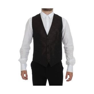 Dolce & Gabbana Suit Vests, male, Black, Size: M Elegant Brown-Black Wool Blend Dress Vest