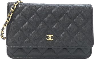 Chanel Black Bordeaux Grained Calfskin Chain/Shoulder Wallet (Pre-Owned)