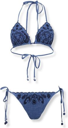 Zimmermann Aster Denim Embroidery Bikini - Dames - Bikinis - Blauw - M - Denim - Badmode
