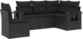 vidaXL Vidaxl - Set De Muebles De Jard&iacute;n 5 Pzas Y Cojines Rat&aacute;n Sint&eacute;tico Negro