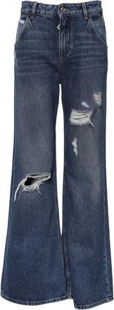 Dolce & Gabbana Womens Blue Cotton Wide Leg Tattered Denim Jeans Clothing