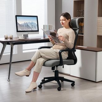STILVORA Sedia Da Ufficio Ergonomica, Poltrona In Tessuto Boucl&eacute; Con Poggiatesta, Altezza Regolabile E Girevole, Grigio Scuro