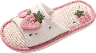 Generic Womens Slippers Cute House Indoor Slip-On Open Toe Slippers Soft Cotton Linen Floor Home Footwear Shoes Casual Lightweight Comfortable Four Seasons si