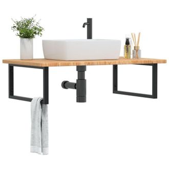 vidaXL Vidaxl - Estante De Lavabo De Pared De Acero Y Madera Maciza De Roble