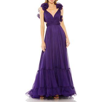 Mac Duggal Sleeveless Ruffle Tiered Cut-Out Chiffon Gown in Royal Purple at Nordstrom, Size 2