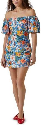 ASTR the Label Floral Off the Shoulder Minidress in Blue Tropi at Nordstrom Rack, Size X-Large
