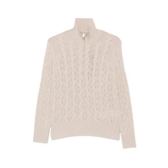 Max Mara Pullover met kabelsteek en rits - Dames - Coltruien - Beige - M - Truien & Vesten