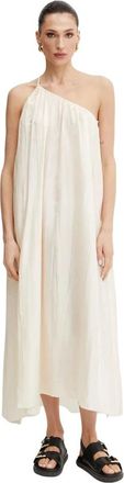 Liviana Conti Kleedjes, Dames, Beige, S, Jeanne One-Shoulder Gathered Dress