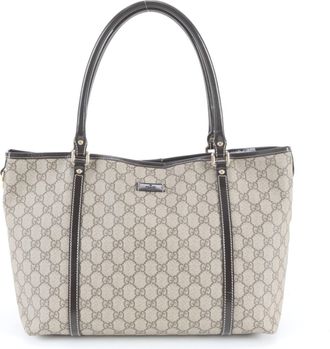 Gucci Beige Brown Coated Canvas Leather Handbag Tote Bag (Pre-Owned)