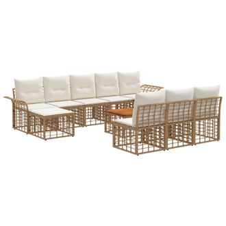 vidaXL Conjunto De Sof&aacute;s De Exterior 11 Pcs Natural Y Crema Poli&eacute;ster Vidaxl