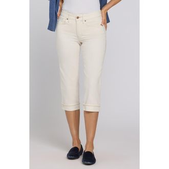 NYDJ Marilyn Stripe Cuffed Straight Leg Capri Jeans in Vintage White at Nordstrom, Size 0P