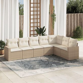 vidaXL Vidaxl - Set Sof&aacute;s De Jard&iacute;n 7 Piezas Y Cojines Rat&aacute;n Sint&eacute;tico Beige